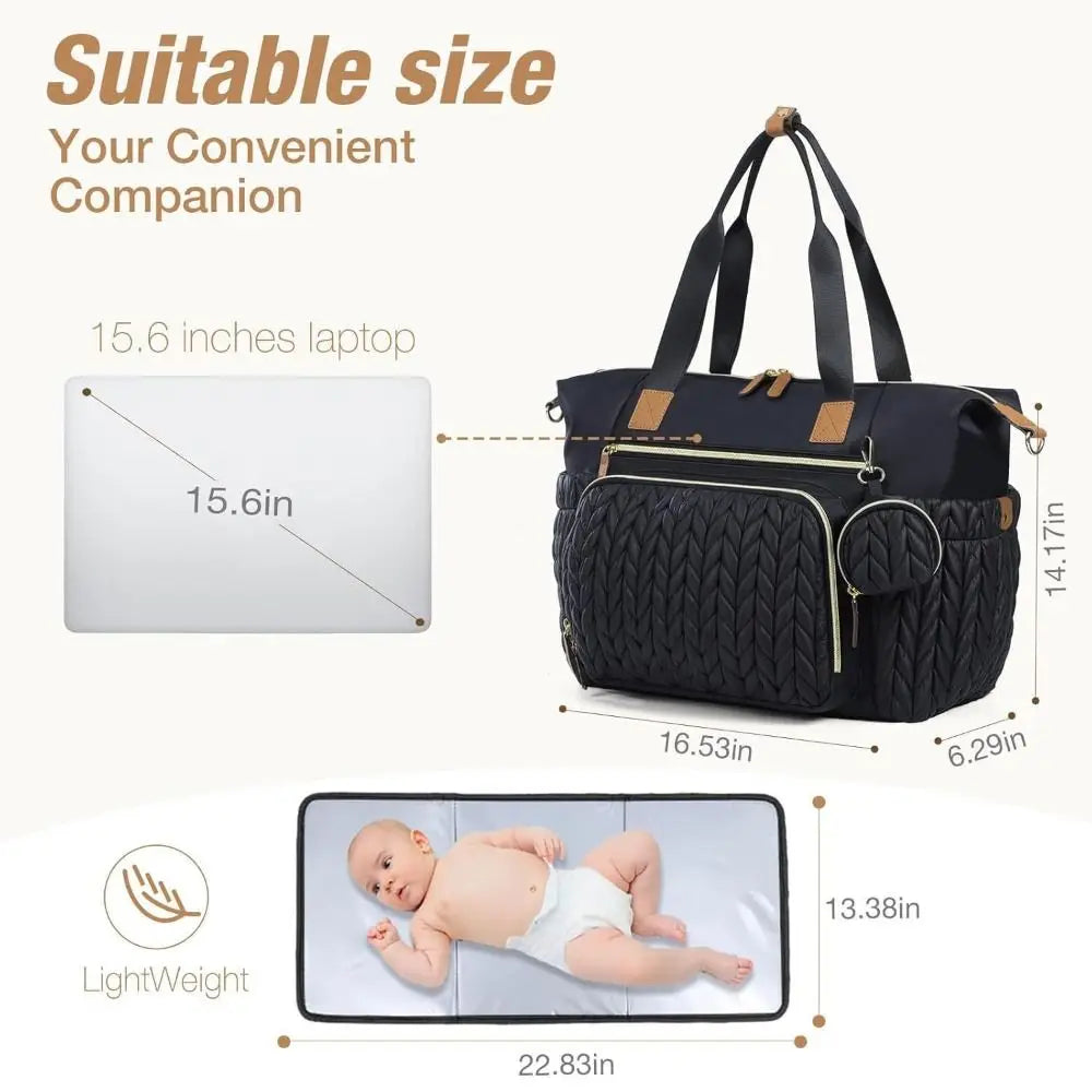New Large Capacity Diaper Bag Tote with Changing Pad Adjustable Shoulder Strap Baby Bag with Pacifier Case Women Tote Bag Travel