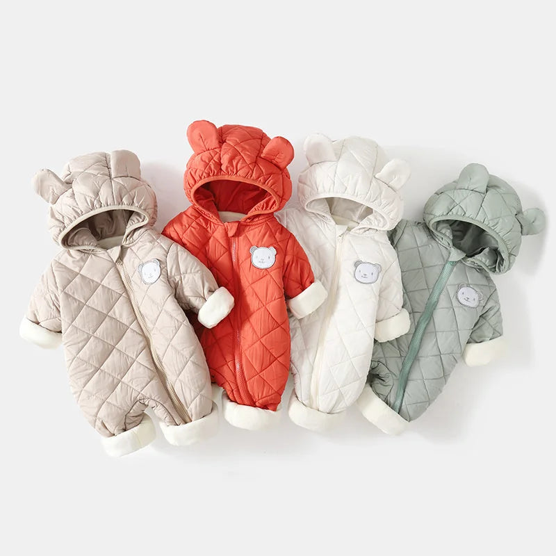 Baby Quilted Hooded Romper with Bear Ears