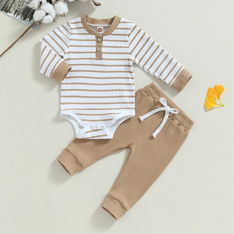 Baby Ribbed Knit Romper & Trousers Set