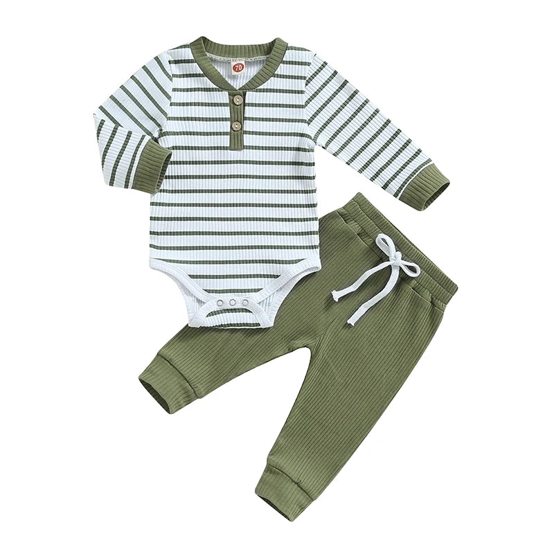 Baby Ribbed Knit Romper & Trousers Set