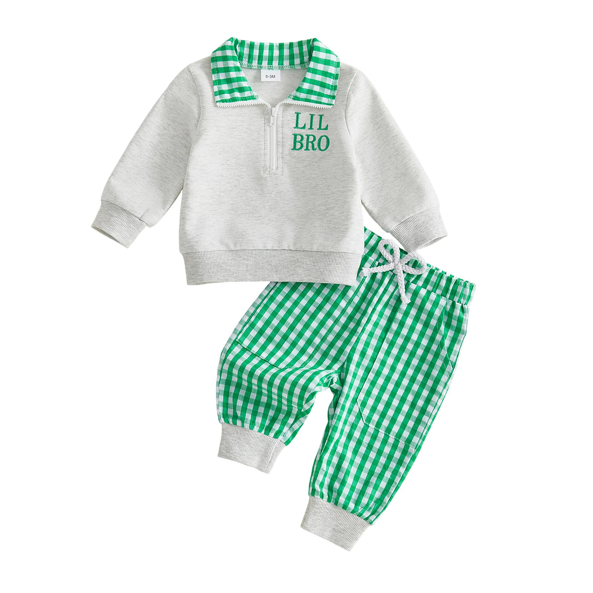 Baby Zip-Neck Sweatshirt & Checked Trousers Set