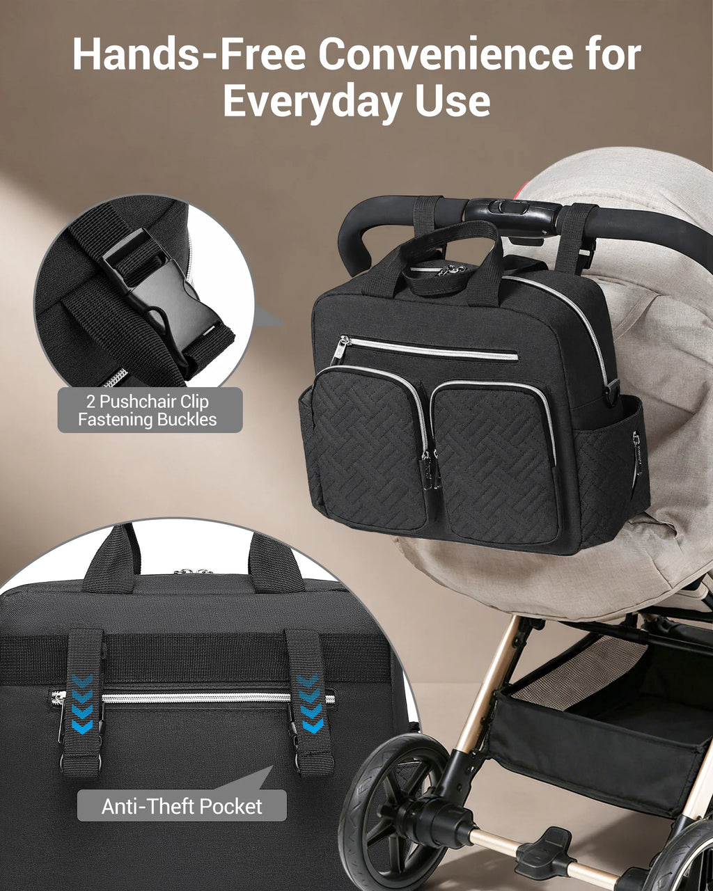 Kono Multifunction Baby Changing Bag, Nappy Diaper Bag with Stroller Straps, Maternity Tote for Hospital & Travel