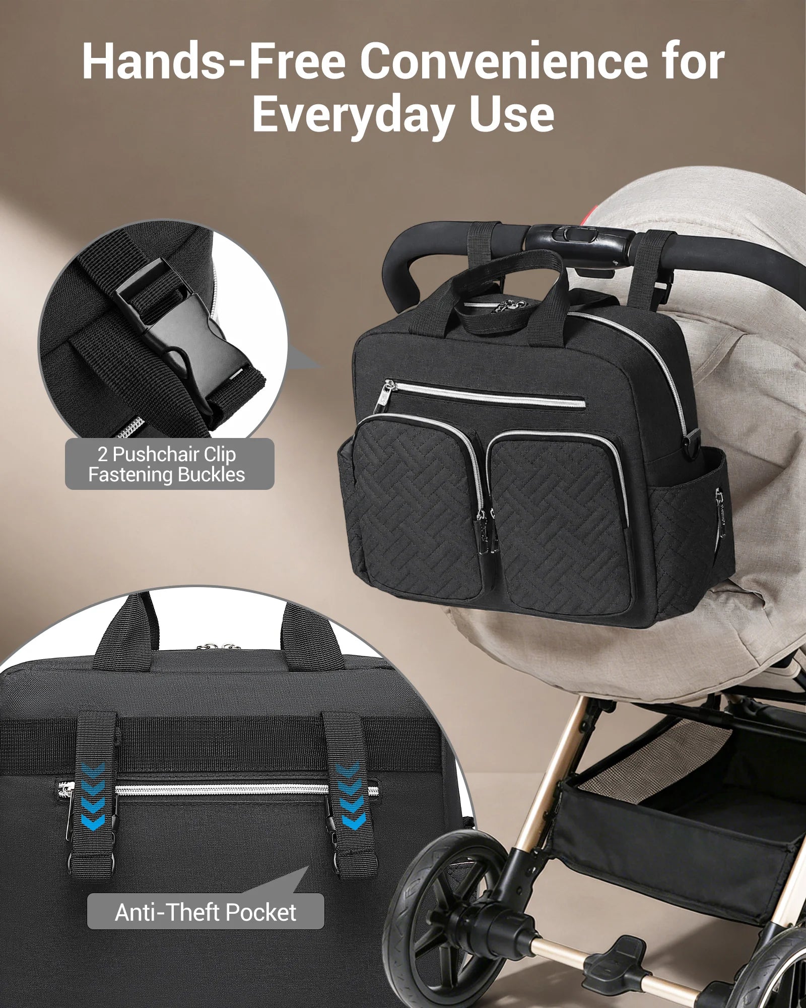 Kono Multifunction Baby Changing Bag, Nappy Diaper Bag with Stroller Straps, Maternity Tote for Hospital & Travel