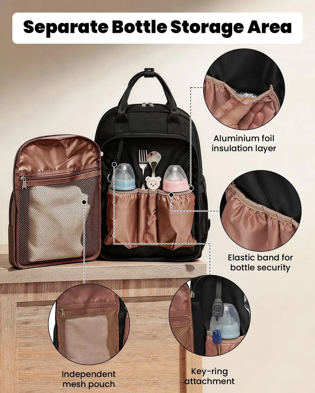 Miss Lulu Multifunction Diaper Backpack, Large Nappy Bag with Stroller Straps, Insulated Pockets & Wet-Dry Separation for Travel
