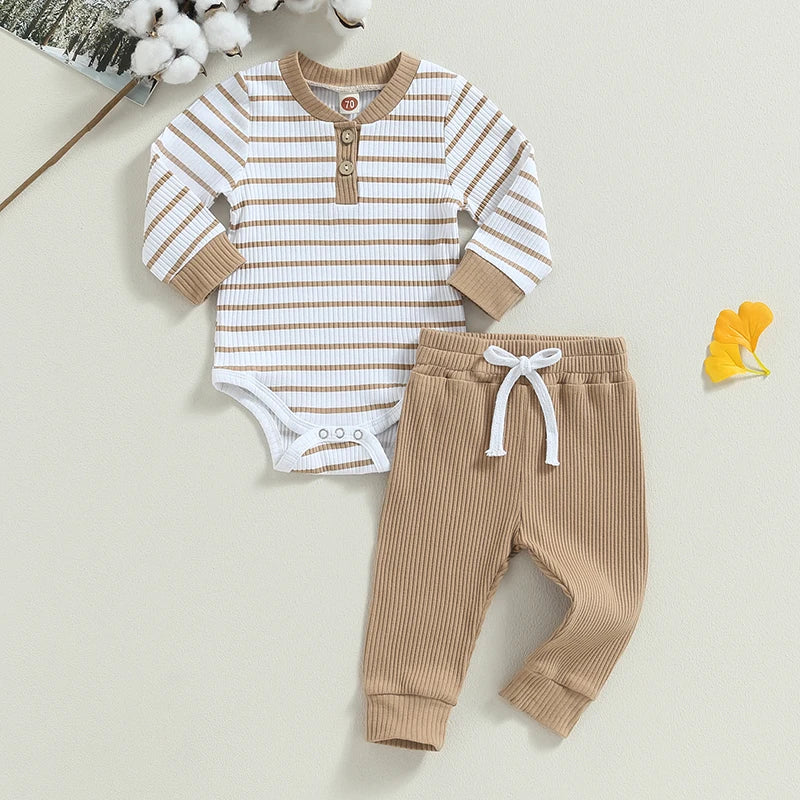 Baby Ribbed Knit Romper & Trousers Set