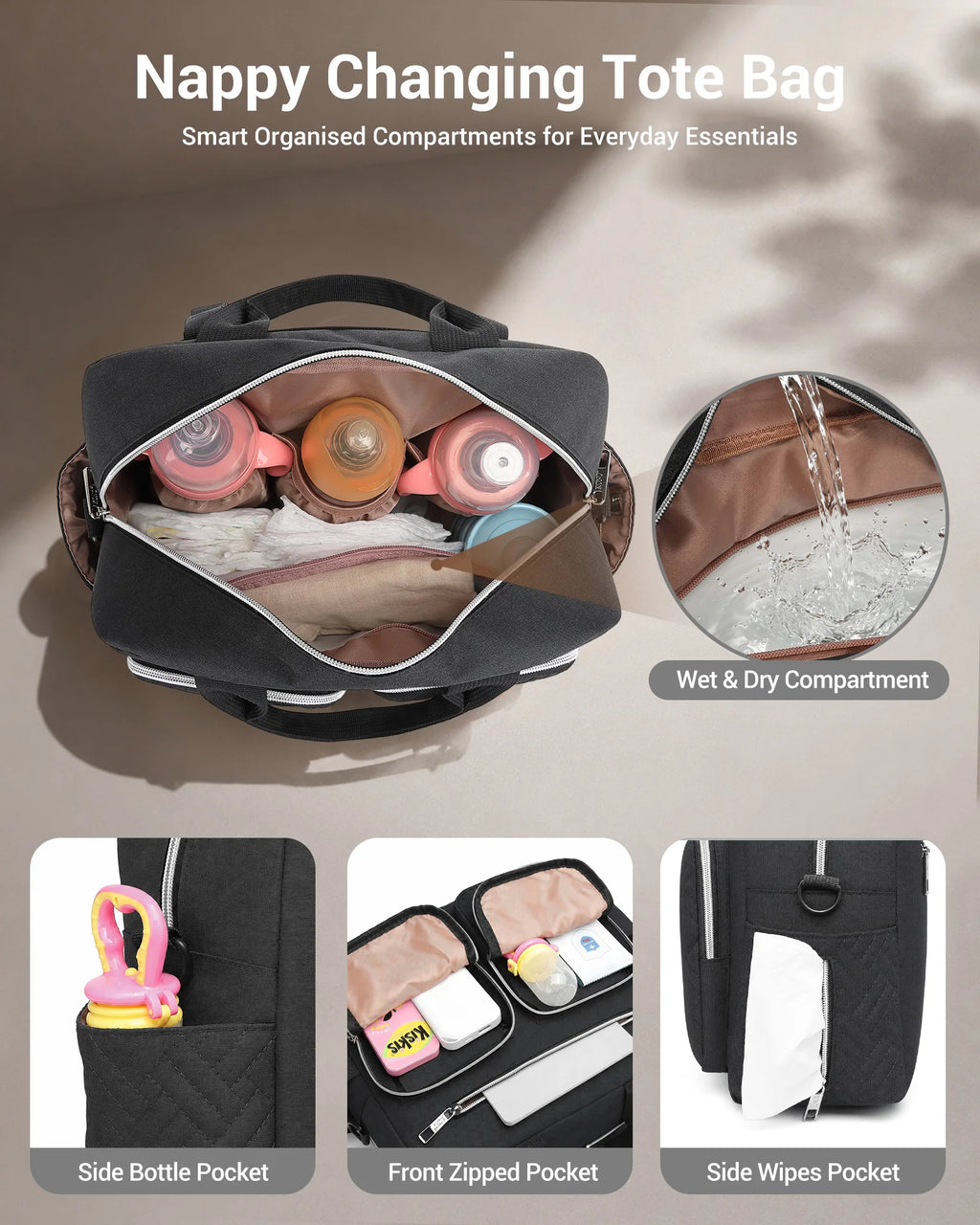 Kono Multifunction Baby Changing Bag, Nappy Diaper Bag with Stroller Straps, Maternity Tote for Hospital & Travel