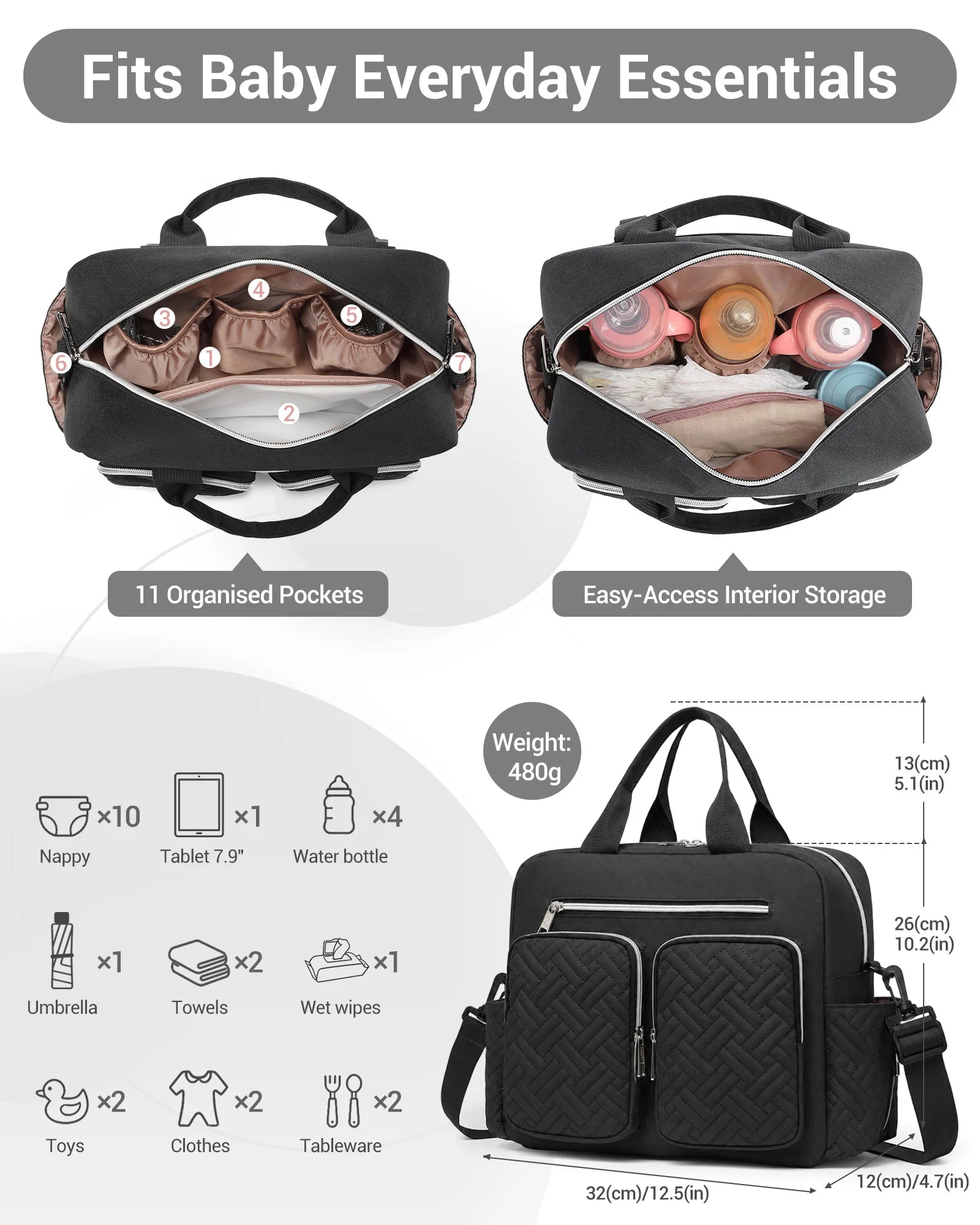 Kono Multifunction Baby Changing Bag, Nappy Diaper Bag with Stroller Straps, Maternity Tote for Hospital & Travel