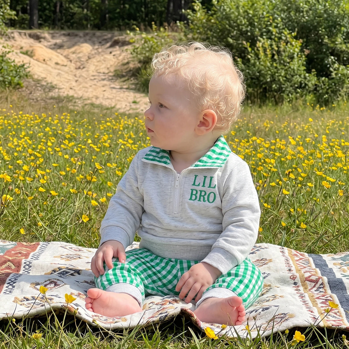 Baby Zip-Neck Sweatshirt & Checked Trousers Set
