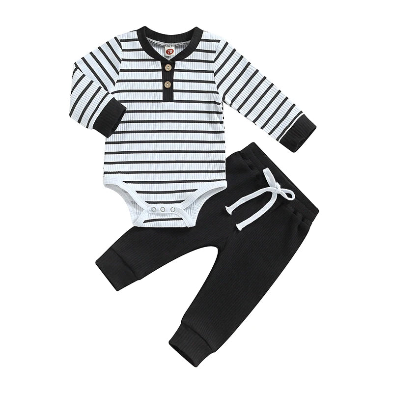 Baby Ribbed Knit Romper & Trousers Set