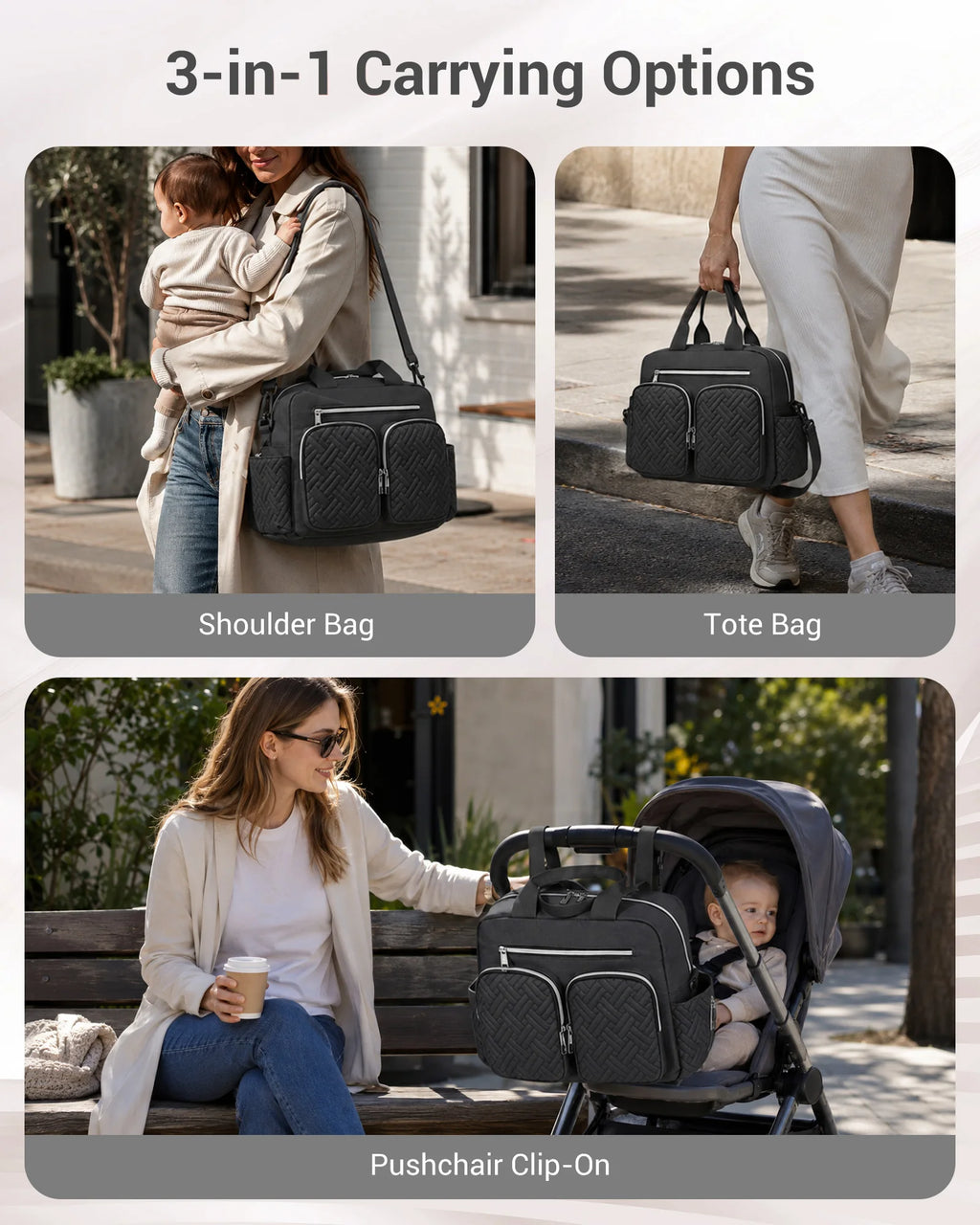 Kono Multifunction Baby Changing Bag, Nappy Diaper Bag with Stroller Straps, Maternity Tote for Hospital & Travel