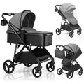 2 in 1 Baby Pushchair, Foldable Travel System Pram with Reversible Seat, Adjustable Canopy, Storage Basket for 0-36 Months
