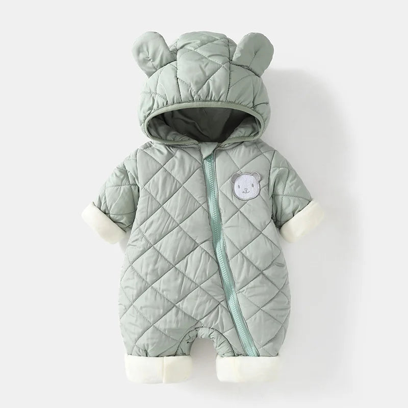 Baby Quilted Hooded Romper with Bear Ears