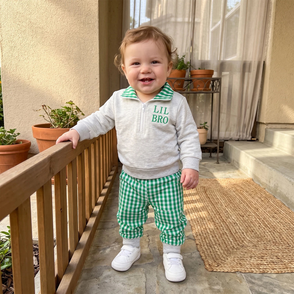 Baby Zip-Neck Sweatshirt & Checked Trousers Set
