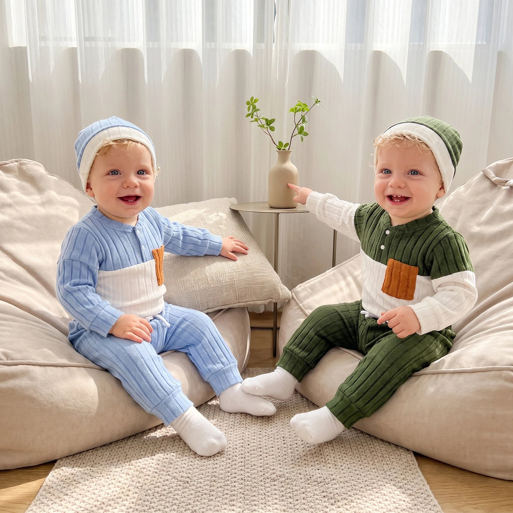Baby Pocket Romper, Trousers & Hat Set
