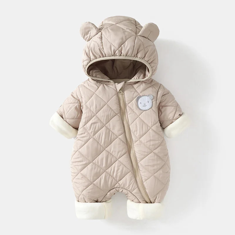 Baby Quilted Hooded Romper with Bear Ears