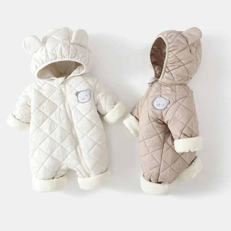 Baby Quilted Hooded Romper with Bear Ears