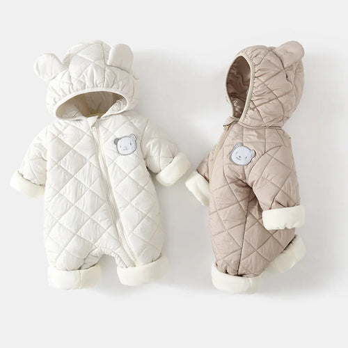 Baby Quilted Hooded Romper with Bear Ears
