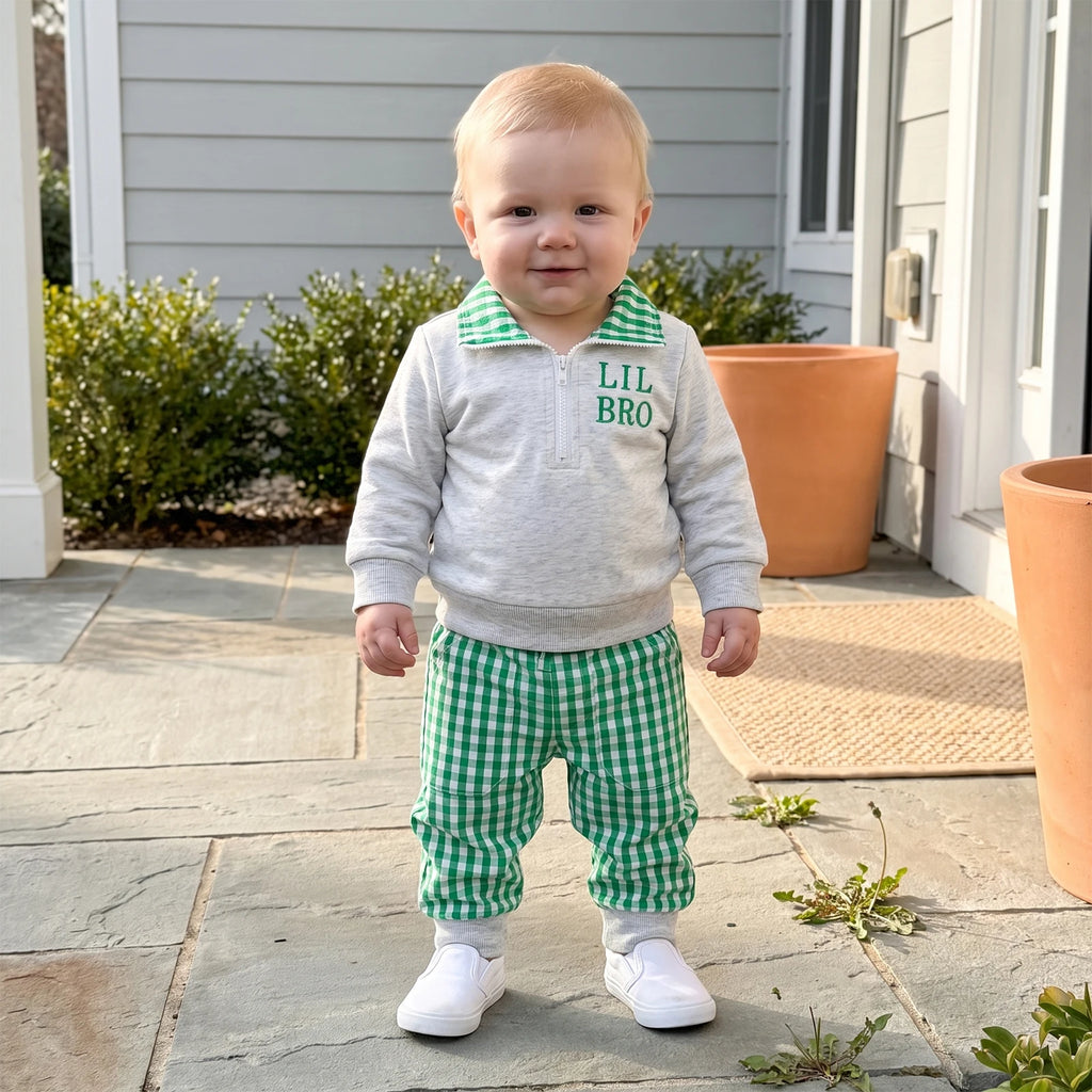 Baby Zip-Neck Sweatshirt & Checked Trousers Set