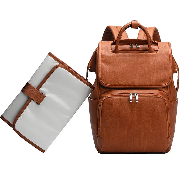 New 6 Types PU Leather Mommy Bag Large Capacity Backpack for Mom Infant Baby Stroller Bag with Changing Pad for Mom Baby Nursing