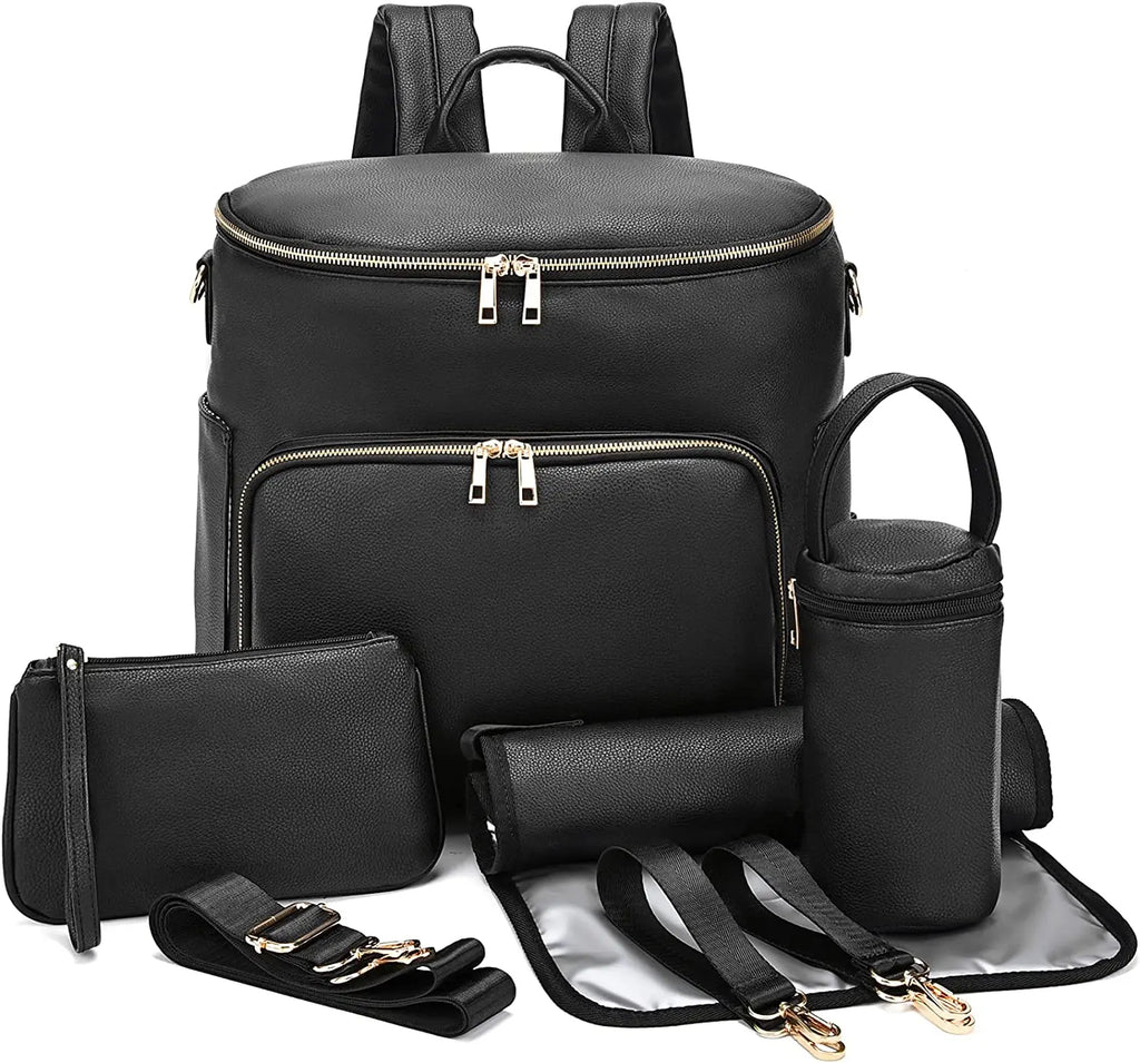 Diaper Bag Backpack Leather Backpack for Women Travel Backpack Baby Bag Large with Troller Straps Capacity for Wet Clothes