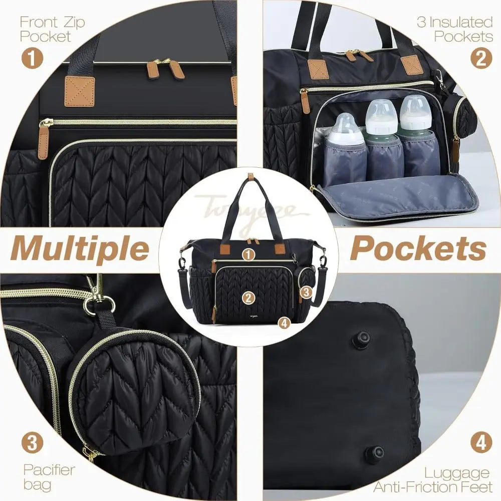 New Large Capacity Diaper Bag Tote with Changing Pad Adjustable Shoulder Strap Baby Bag with Pacifier Case Women Tote Bag Travel