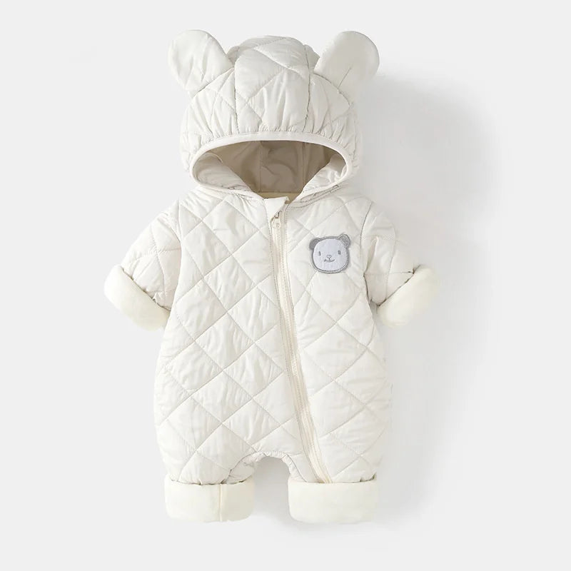 Baby Quilted Hooded Romper with Bear Ears