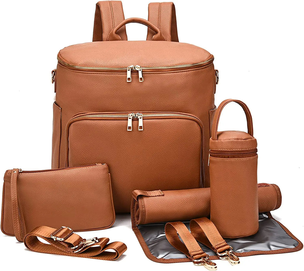 Diaper Bag Backpack Leather Backpack for Women Travel Backpack Baby Bag Large with Troller Straps Capacity for Wet Clothes