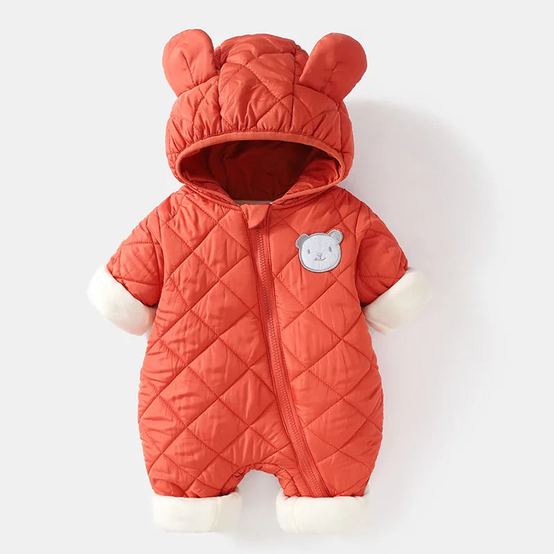 Baby Quilted Hooded Romper with Bear Ears