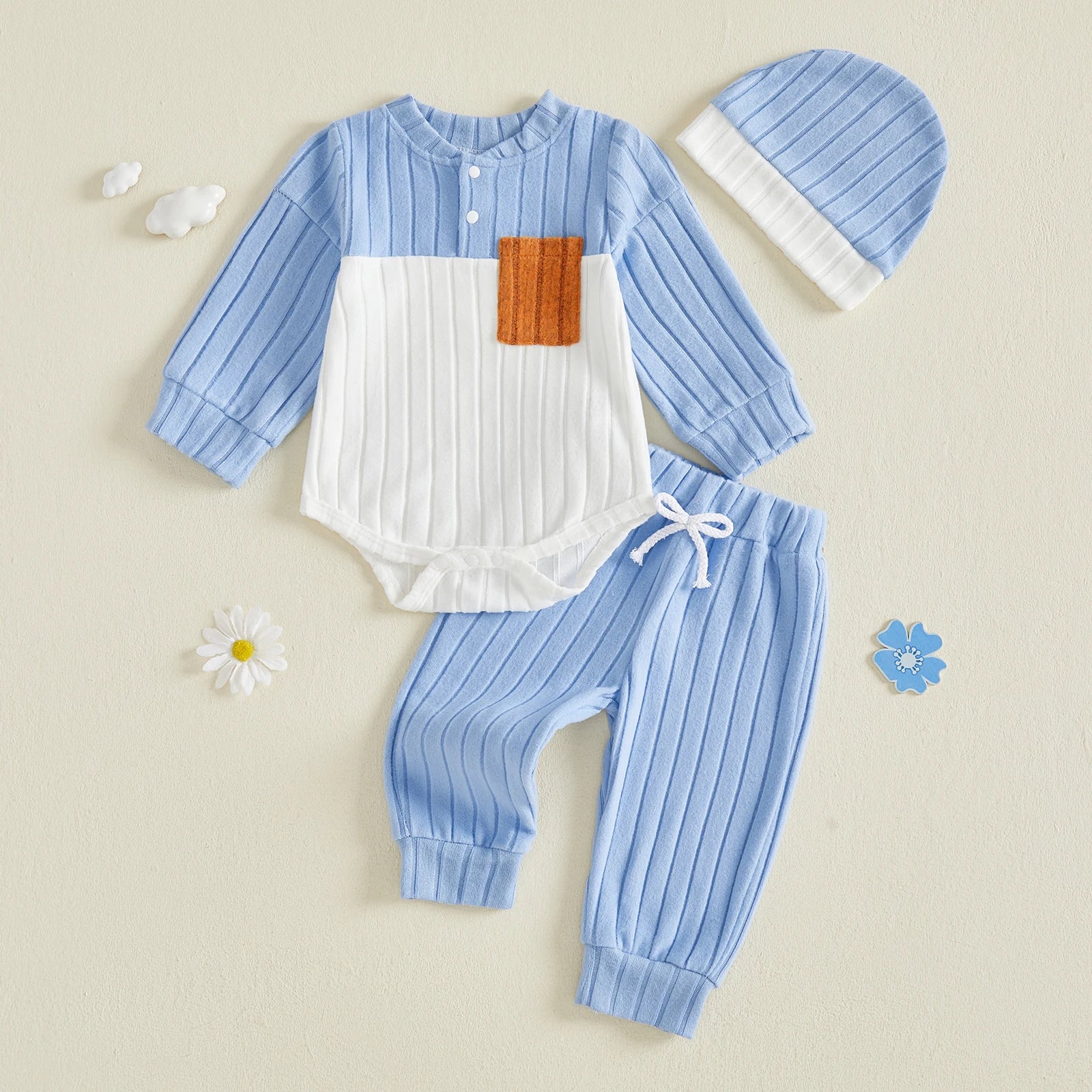 Baby Pocket Romper, Trousers & Hat Set
