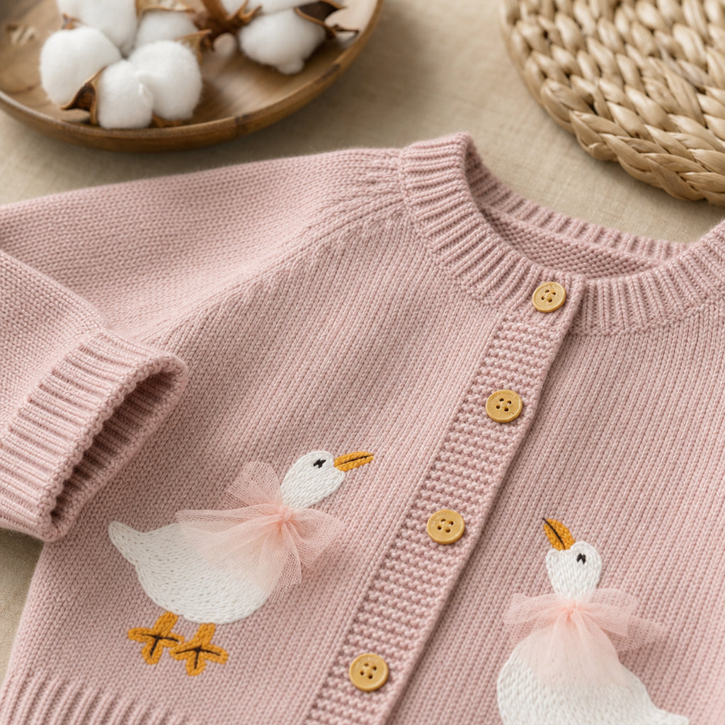 Baby Sweater Knit Infant Boy Girl Cardigan Fashion Cute Cartoon Goose Newborn Children Clothes Long Sleeve Autumn Tops Outerwear - premium detail image
