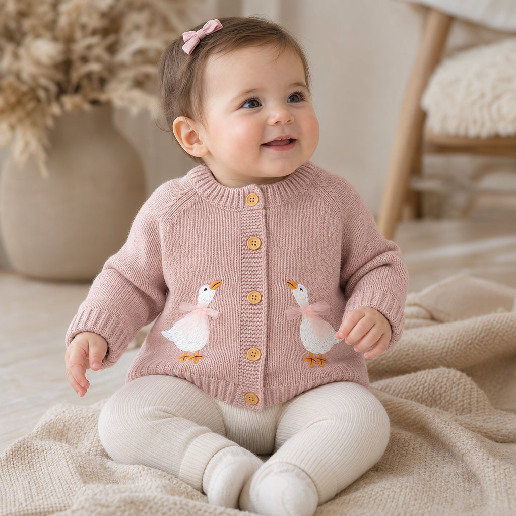 Baby Sweater Knit Infant Boy Girl Cardigan Fashion Cute Cartoon Goose Newborn Children Clothes Long Sleeve Autumn Tops Outerwear - 63S803 / 6-9M