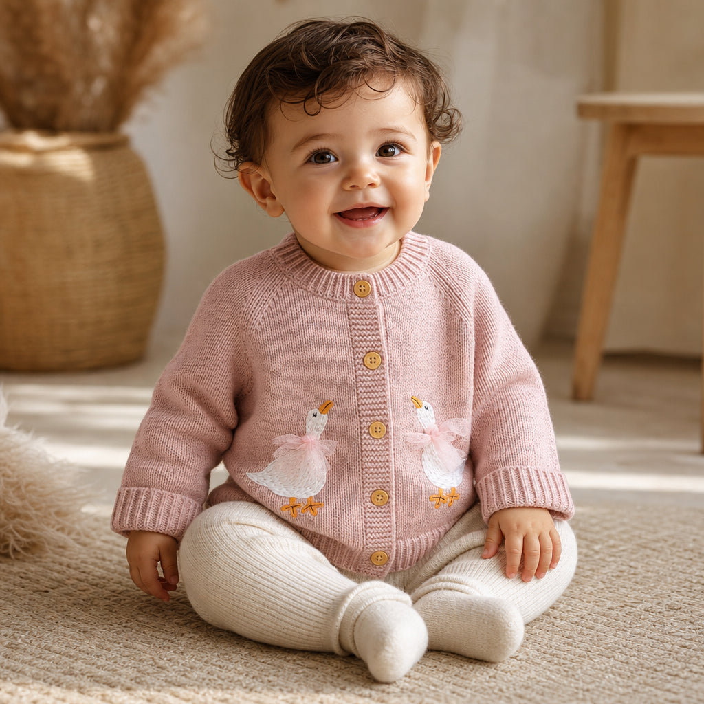 Baby Sweater Knit Infant Boy Girl Cardigan Fashion Cute Cartoon Goose Newborn Children Clothes Long Sleeve Autumn Tops Outerwear - 63S803 / 9-12M