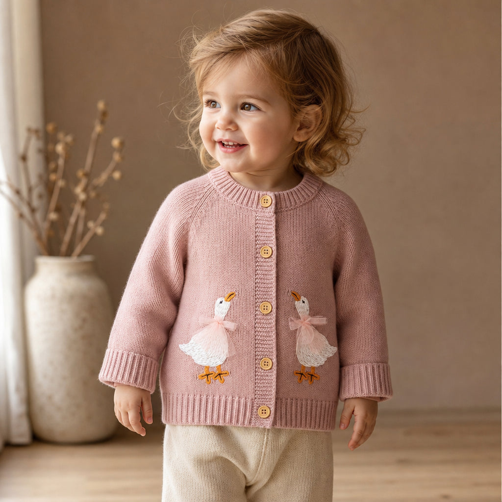 Baby Sweater Knit Infant Boy Girl Cardigan Fashion Cute Cartoon Goose Newborn Children Clothes Long Sleeve Autumn Tops Outerwear - 63S803 / 12-18M
