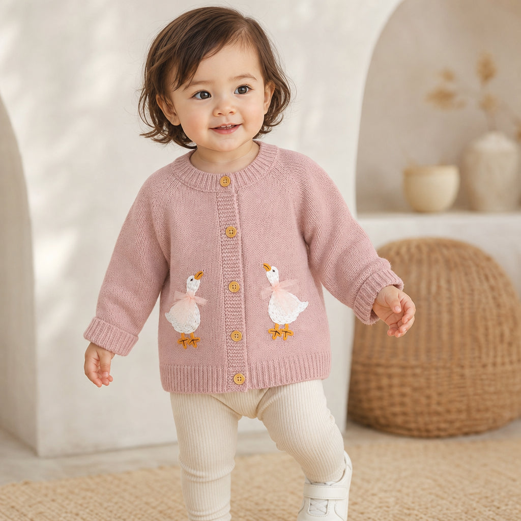 Baby Sweater Knit Infant Boy Girl Cardigan Fashion Cute Cartoon Goose Newborn Children Clothes Long Sleeve Autumn Tops Outerwear - 63S803 / 18-24M