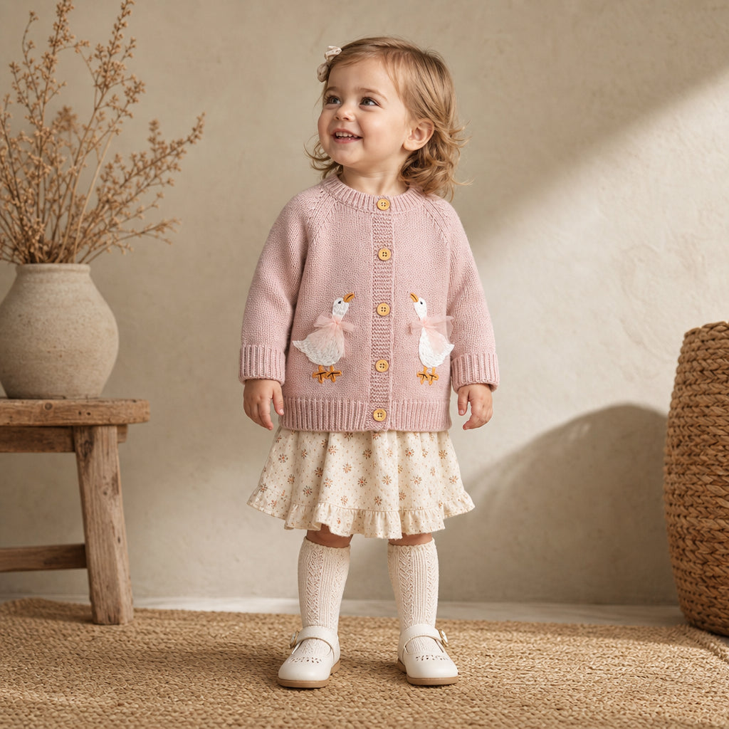 Baby Sweater Knit Infant Boy Girl Cardigan Fashion Cute Cartoon Goose Newborn Children Clothes Long Sleeve Autumn Tops Outerwear - 63S803 / 2-3T