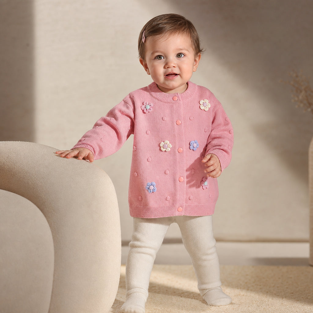 Girls' Knitted Cardigan 2-8 Years Soft Sweater Coat with Colorful Flowers Fashion Toddler Girl Autumn Winter Top - premium hero image
