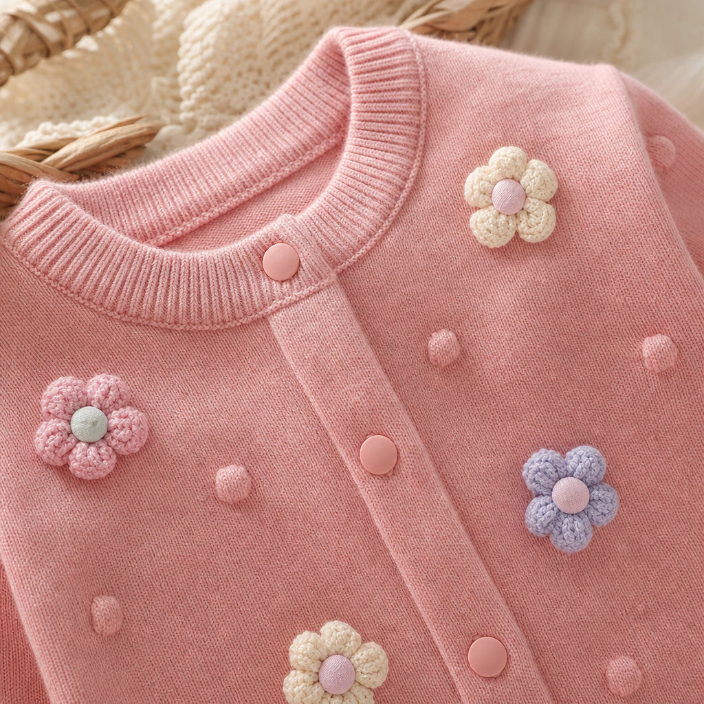 Girls' Knitted Cardigan 2-8 Years Soft Sweater Coat with Colorful Flowers Fashion Toddler Girl Autumn Winter Top - premium detail image