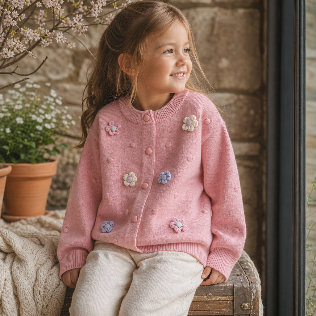 Girls' Knitted Cardigan 2-8 Years Soft Sweater Coat with Colorful Flowers Fashion Toddler Girl Autumn Winter Top - premium lifestyle image