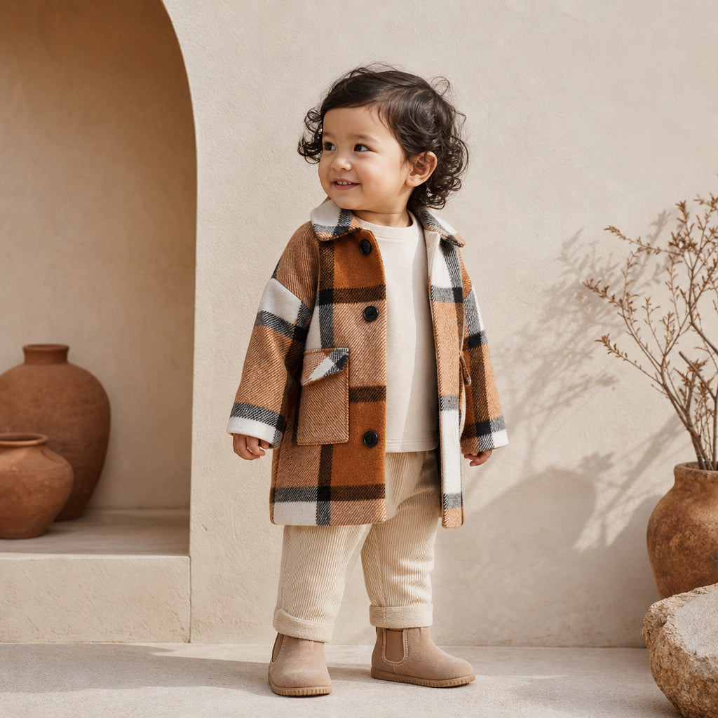 baby and toddler brown plaid coat – 12-18M variant