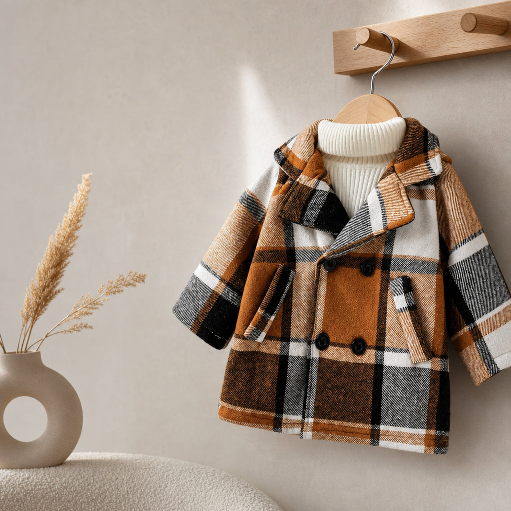 baby and toddler brown plaid coat – brown