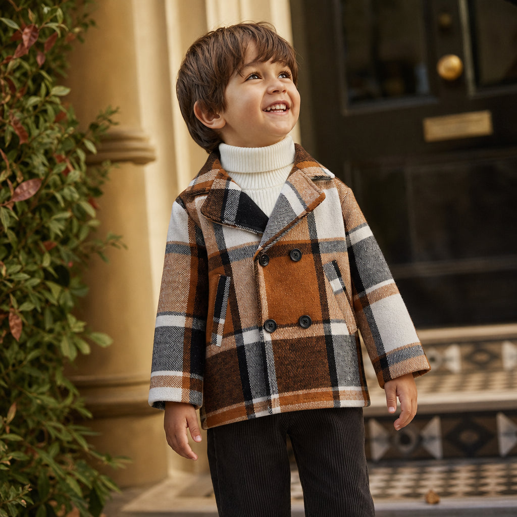 baby and toddler brown plaid coat lifestyle product image