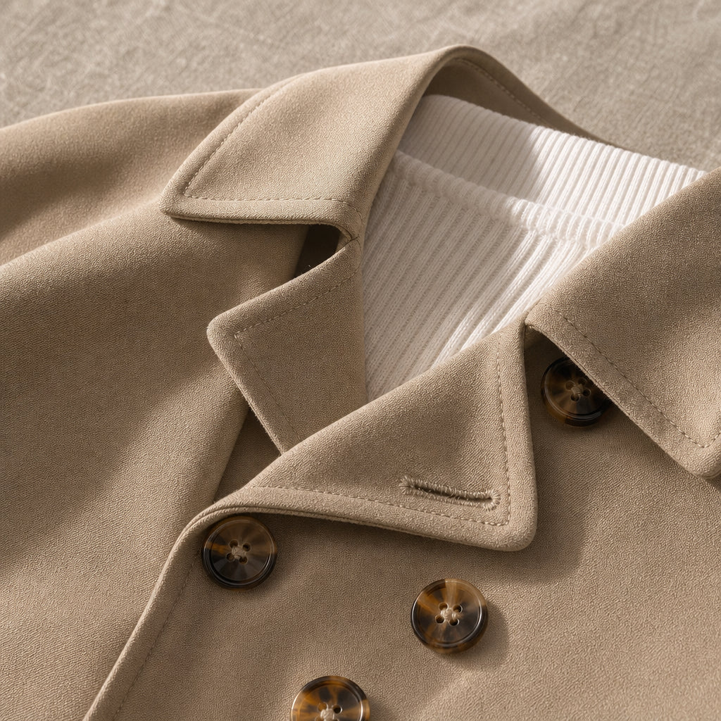 baby beige trench coat detail showing baby-sized garment
