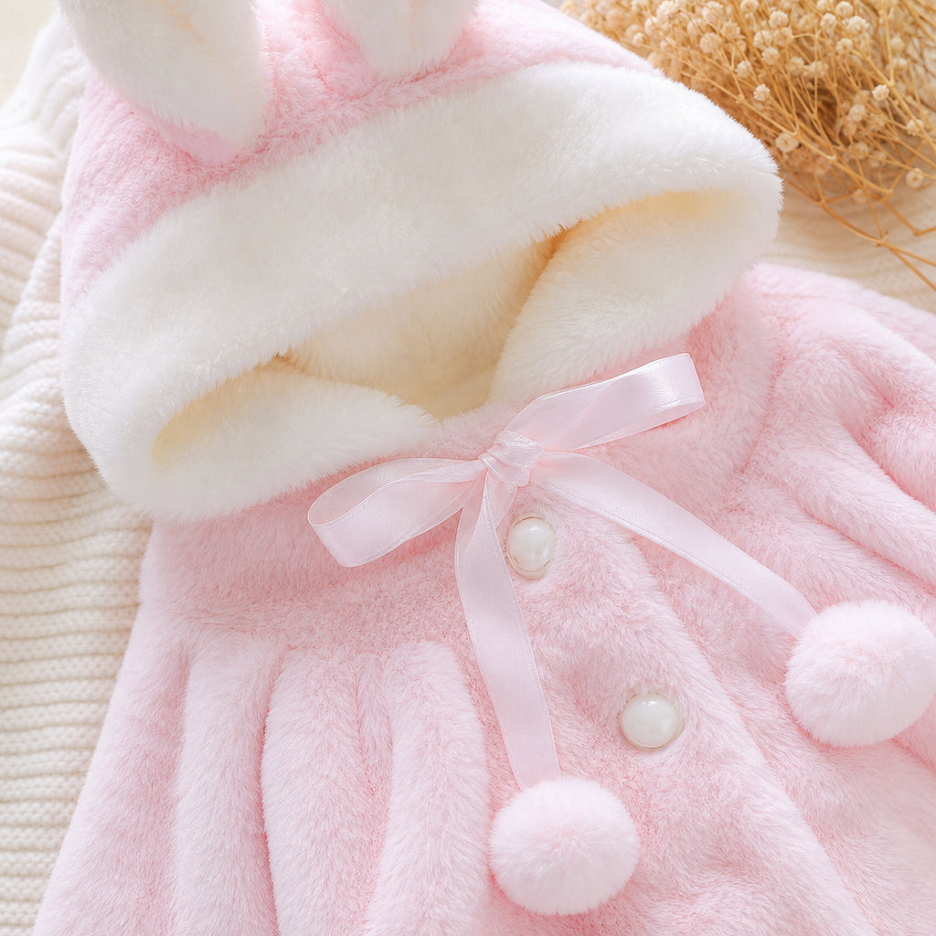 baby bunny hooded coat detail showing rabbit-ear hood