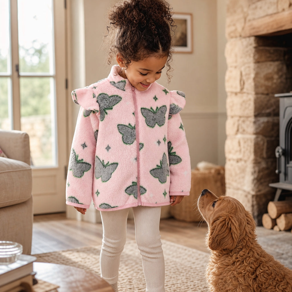 baby girls' pink butterfly print zip-up fleece jacket lifestyle product image