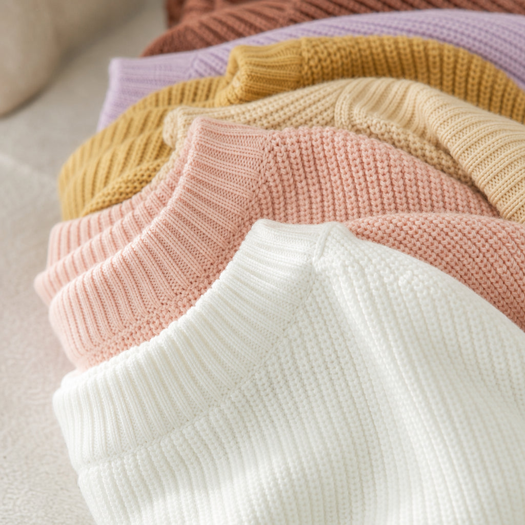 baby knitted jumper detail showing long sleeves