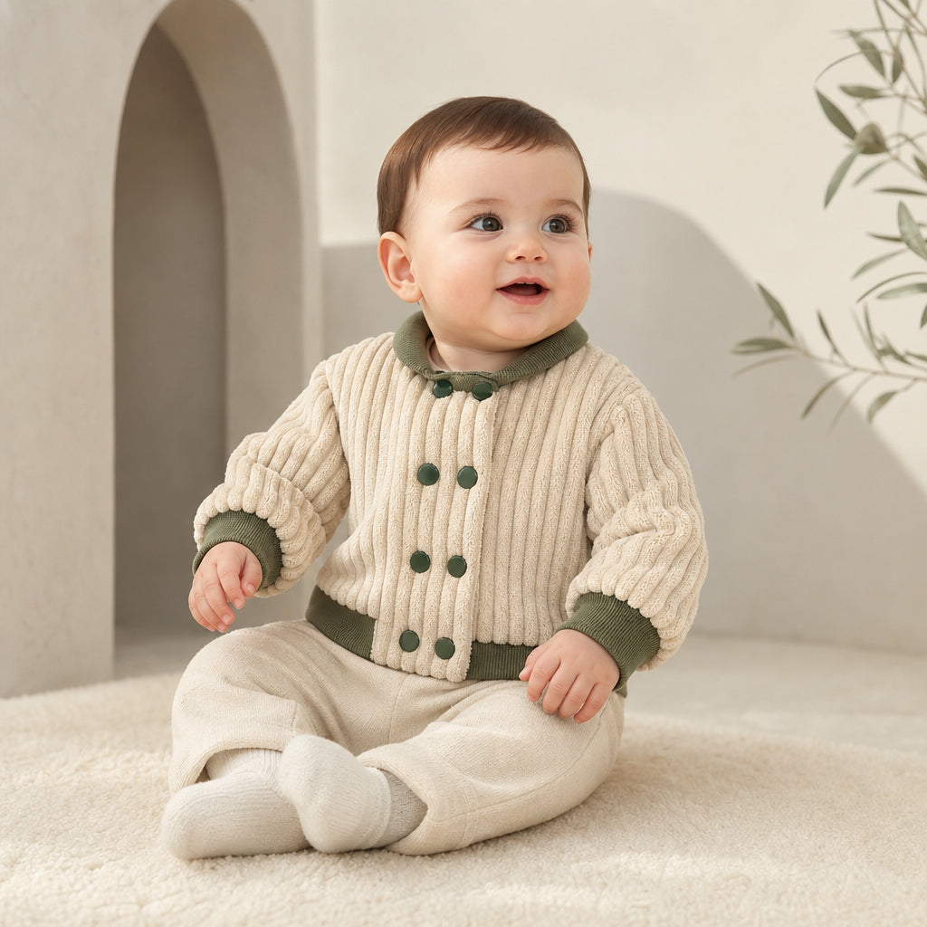 boys beige baseball-style jacket – cream,green