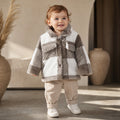 Children's fleece patchwork checked button-up jacket with teddy collar – WHITE variant