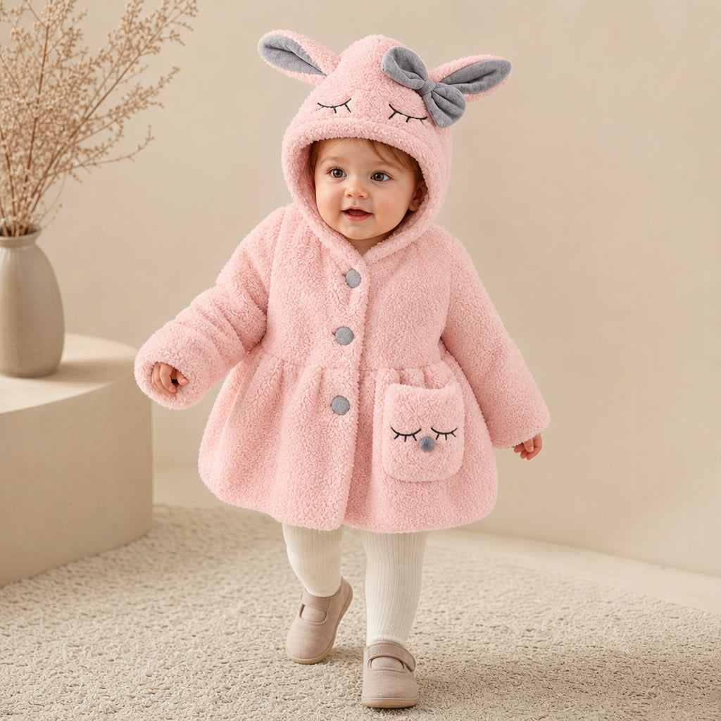 girls rabbit ear hooded jacket – Pink variant
