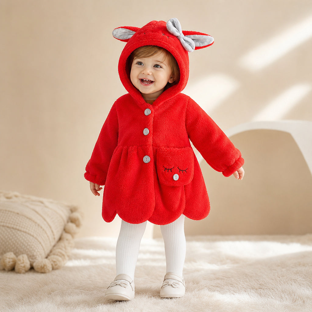 girls rabbit ear hooded jacket – Red variant