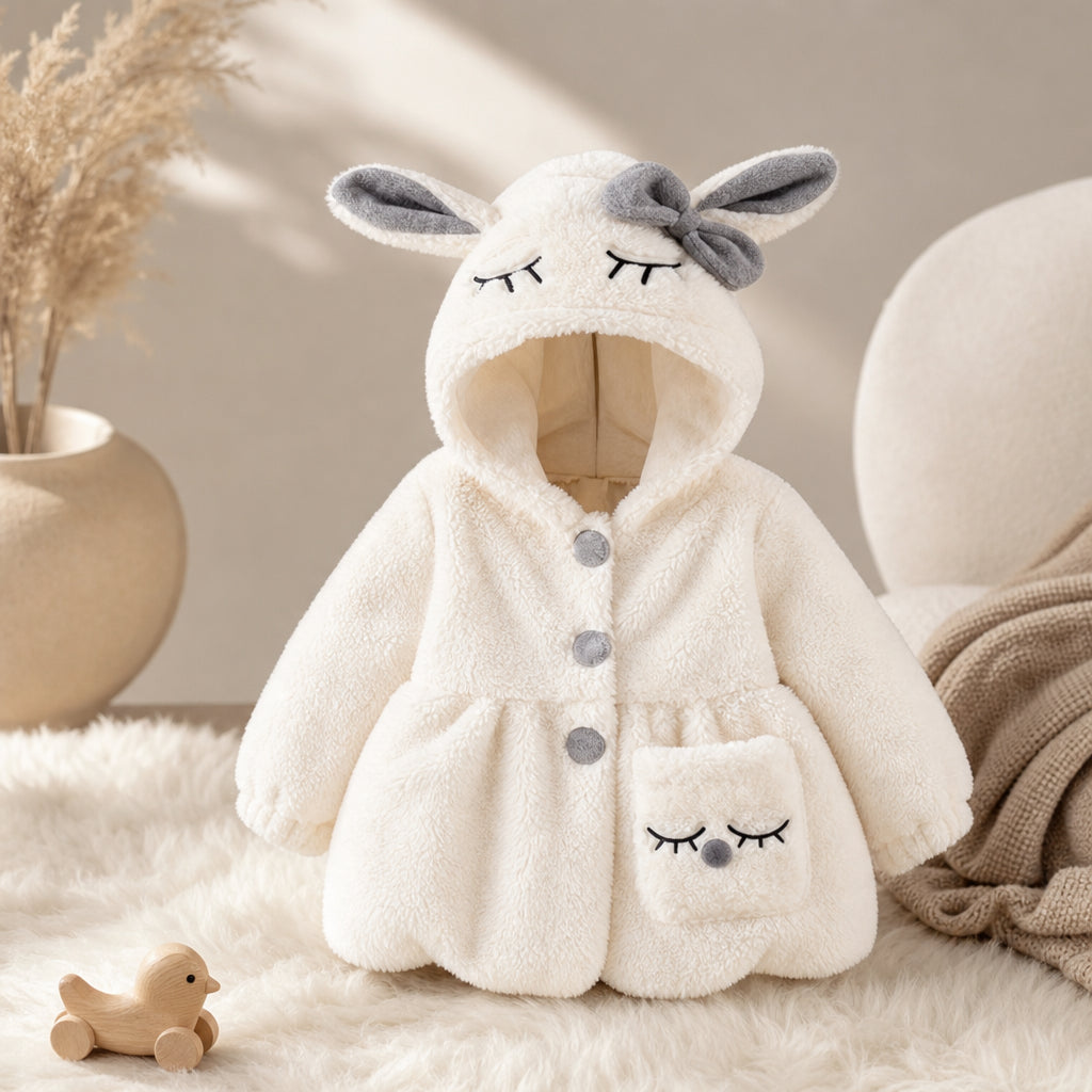 girls rabbit ear hooded jacket – White variant